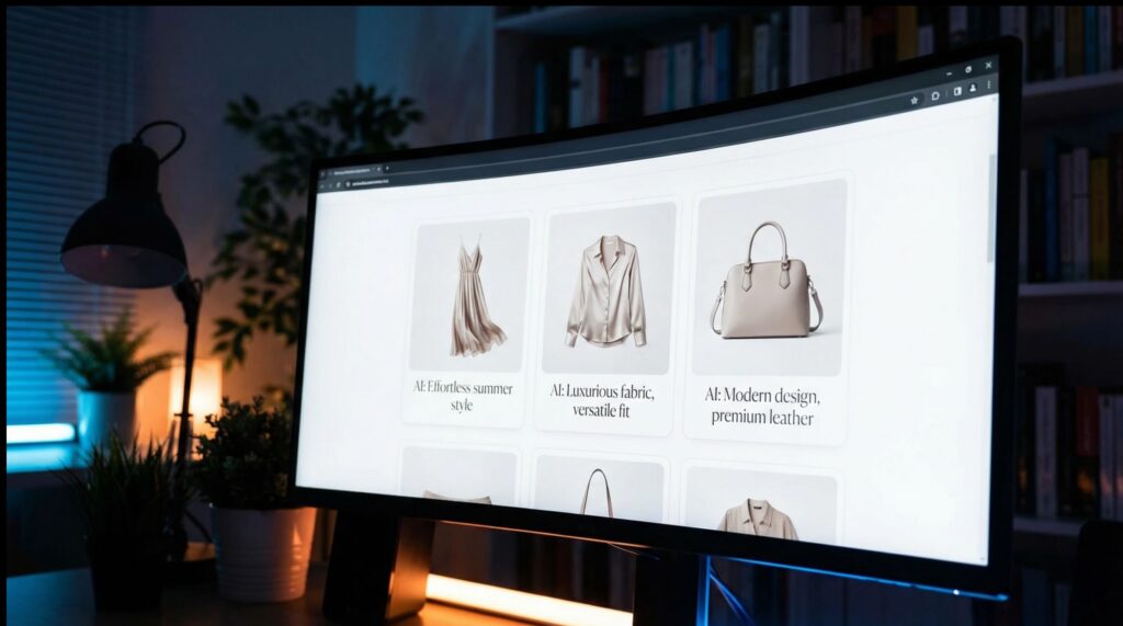 Fashion eCommerce platform displaying product catalog with AI-powered recommendations and digital shopping experience