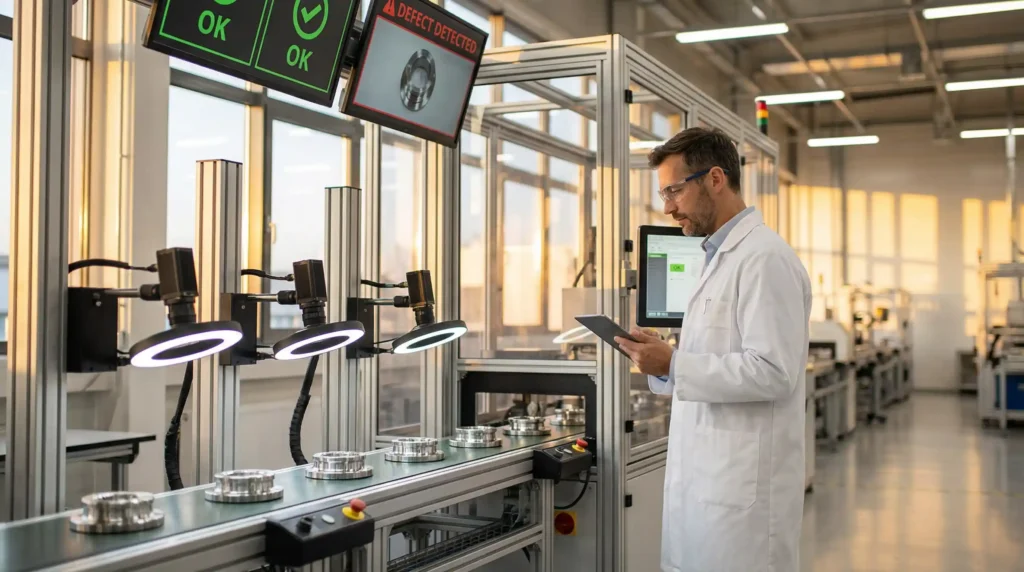 AI in manufacturing quality control with automated defect detection and real-time inspection system