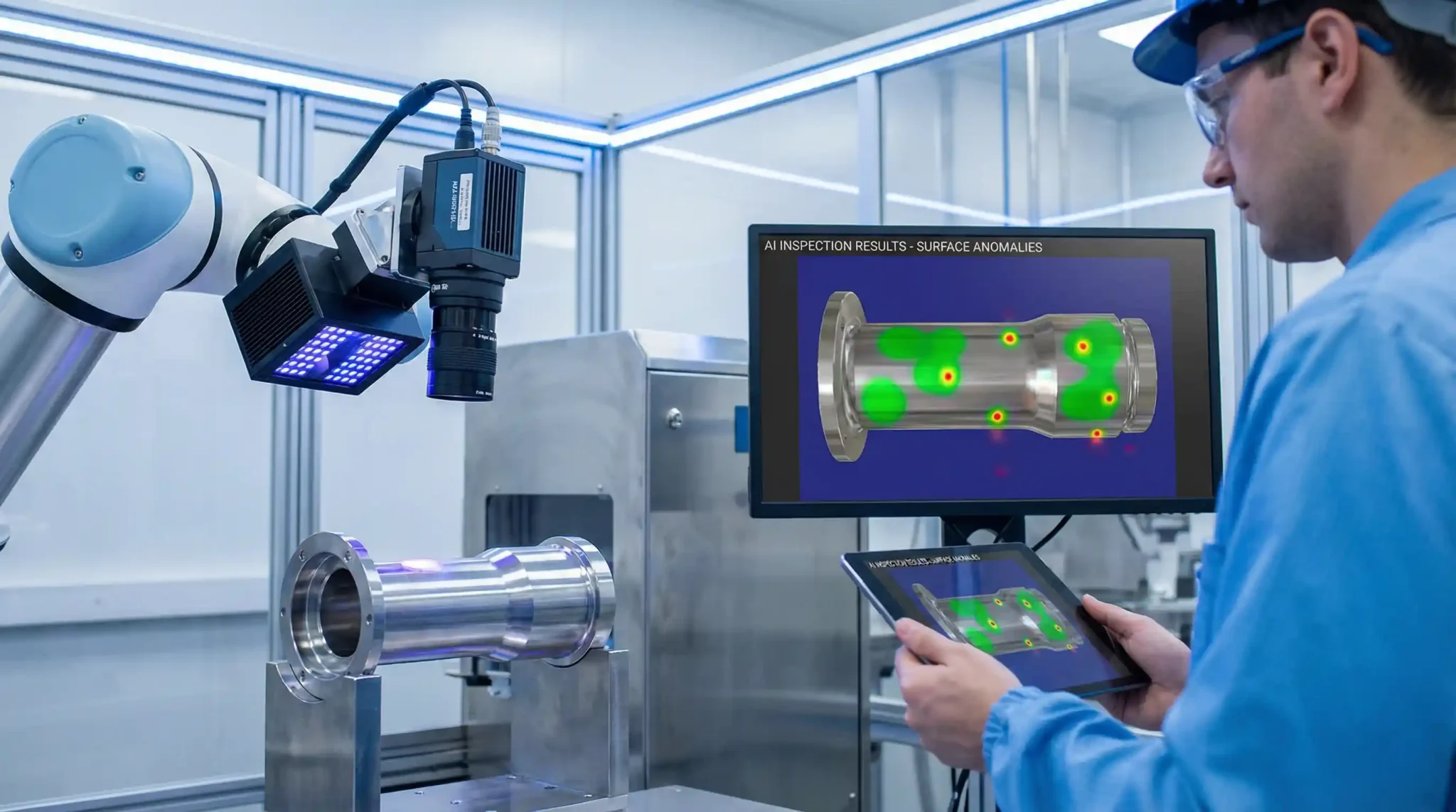 AI in manufacturing quality control using computer vision system for real-time defect detection and surface inspection